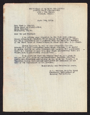 Brotherhood of Sleeping Car Porters, Oakland District correspondence