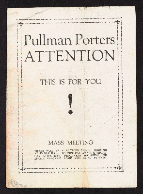 Pullman porters attention: this is for you! Mass meeting