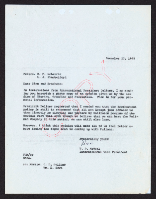 Correspondence from the Brotherhood of Sleeping Car Porters to C.L. Dellums