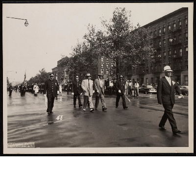 Ashley Totten, W.C. Mills, A. Philip Randolph, Thomas T. Patterson, D. LaRoche, and W.H. Sanders marching in parade