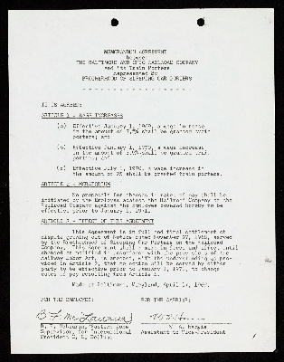 Agreements between the Brotherhood of Sleeping Car Porters and the Baltimore & Ohio Railroad