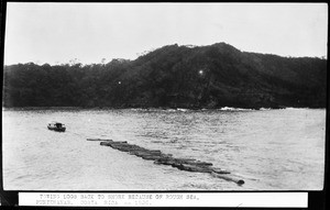 Tug boat towing logs back to shore in Costa Rica, Mexico, 1926