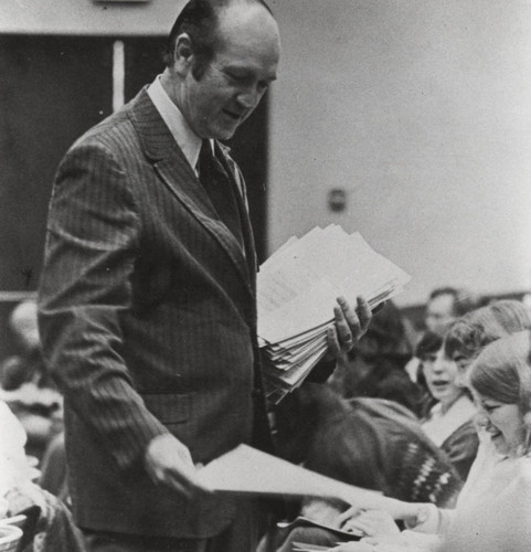 James Smythe handing out exam, circa 1976
