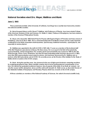 National Societies elect Drs. Mayer, Matthias and Munk
