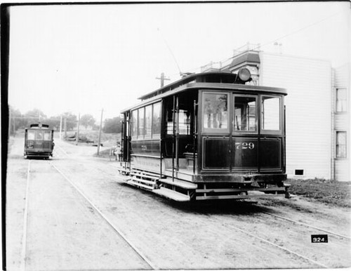 [United Railroad streetcar number 729 at 32nd Avenue and Clement Street]