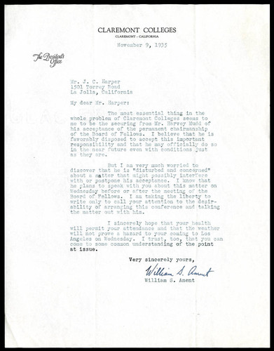 William S. Ament letter to J. C. Harper, 1935 November 9