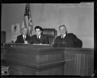 Judges William Waste, Alred E. Paonessa and Emmet Seawell gathered in Paonessa's court, Los Angeles, 1934