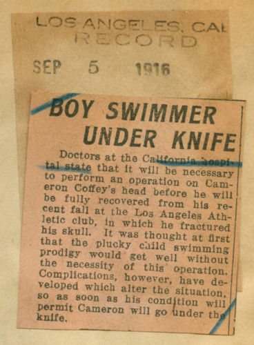 Boy swimmer under knife