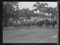 Mounted posse at the Old Spanish Days Fiesta parade, Santa Barbara, 1935