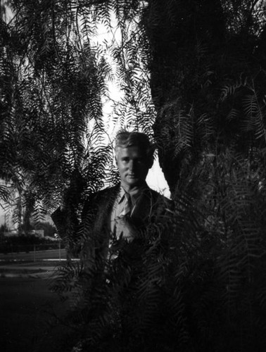 Herman behind tree
