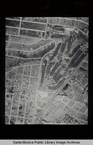 Aerial survey for the City of Santa Monica north to south (north on right side of the image) San Vicente Blvd (diagonal) at northeast end of the City (Job#C235) flown in June 1928