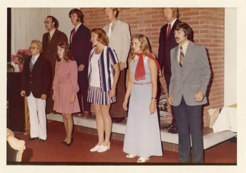 Performers standing before the Fireplace in the Tyler Campus Center at the Dedication--Pose 1 (Color)