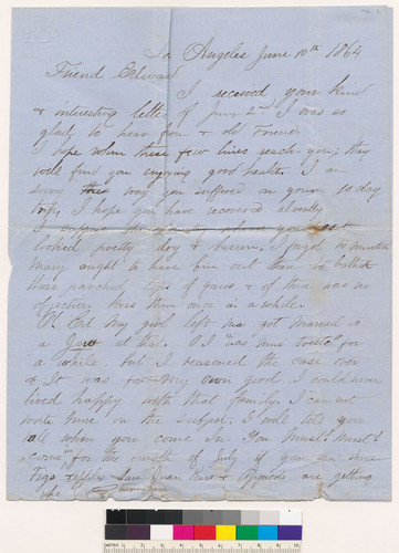 Letter to J.E. from Joseph W. Wolfskill