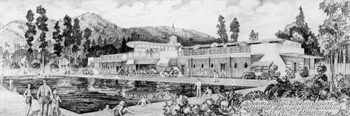 Proposed swimming pool and bathhouse, a drawing