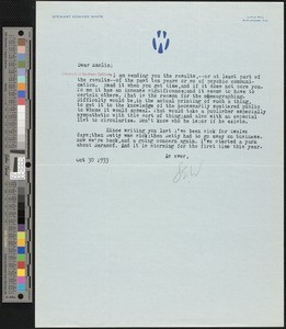 Stewart Edward White, letter, 1933-10-30, to Hamlin Garland