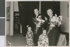 E. W. McMillan with O. D. Bixler at Thank you Ceremony for the Zion Academy, Ibaraki, Japan, 1948