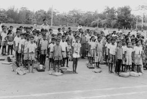 South Arcot District, India. Children of day laborers on their first day at Neyveli School. The