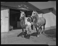 Della Ryan and horses Hilda and Queen at the Los Angeles County Fair, Pomona, 1935