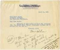 Letter from G.W. Helm to Julia Morgan, March 14, 1926