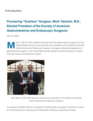 Pioneering “Scarless” Surgeon, Mark Talamini, MD