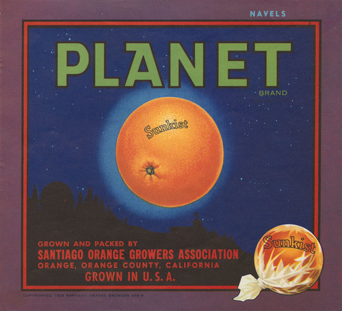 Crate label, Planet Brand, Orange, California, 1930s