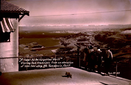 View from the Tavern of Tamalpais atop Mt. Tamalpais, with San Francisco in the distance, circa 1932 [postcard negative]