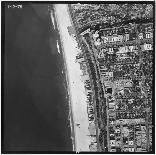 Aerial survey of Santa Monica beaches and coastline north to south from Santa Monica Canyon to the Santa Monica Pier (Image #2, 1 inch=500 feet) flown January 12, 1975