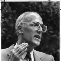 Bill Honig, who later was elected Superintendent of Public Instruction in 1982 and served three terms, campaigns for office. Caption: "Louis 'Bill' Honig stresses 'back to basics' in his campaign."