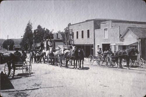 Early downtown Beaumont, California, showing Bassler Building block