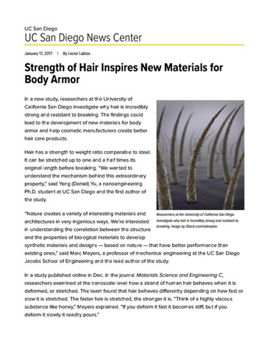 Strength of Hair Inspires New Materials for Body Armor