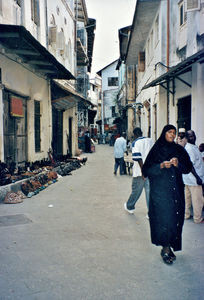 Local people at a street of the shopping area. Zanzibar 2001