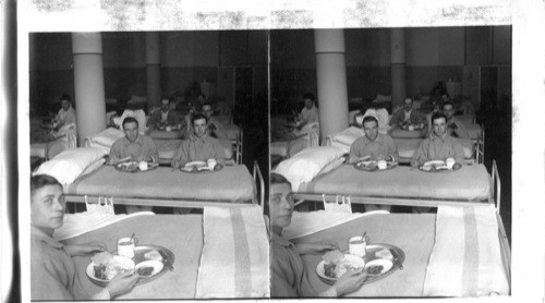 World War #1. Bullets Didn't Spoil Their Appetites. Mealtime at Hospital #3 New York