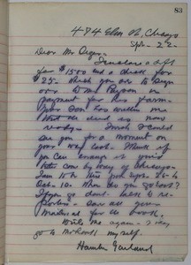 Hamlin Garland, letter, 1902-09-22, to John H. Seger