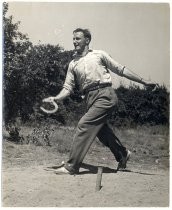 Harry Slonaker throwing a horseshoe, Camp Colgate, c. 1935