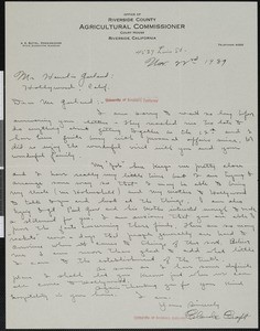 Claude Craft, letter, 1939-11-22, to Hamlin Garland