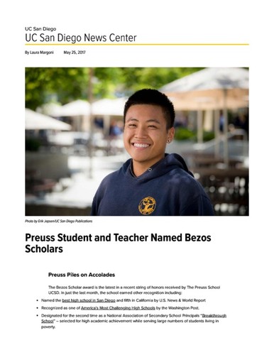 Preuss Student and Teacher Named Bezos Scholars