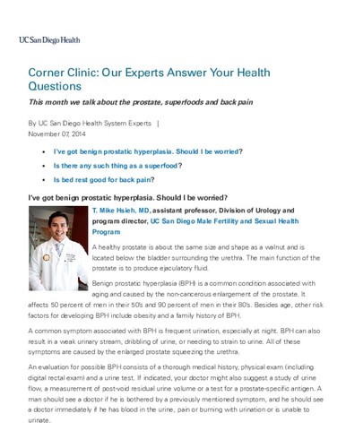 Corner Clinic: Our Experts Answer Your Health Questions - Nov 2014