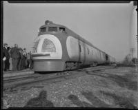 Introduction of Union Pacific's M-10000 streamliner at East Los Angeles station, Commerce, 1934
