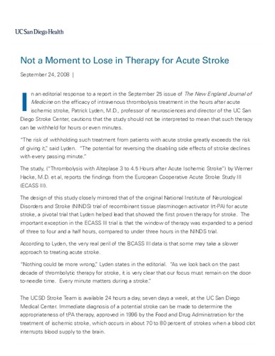 Not a Moment to Lose in Therapy for Acute Stroke