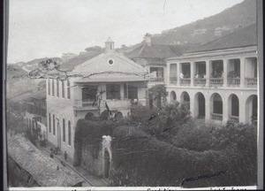Mission station in Hong Kong, seen from the side. Chapel, forwarding office, living quarters