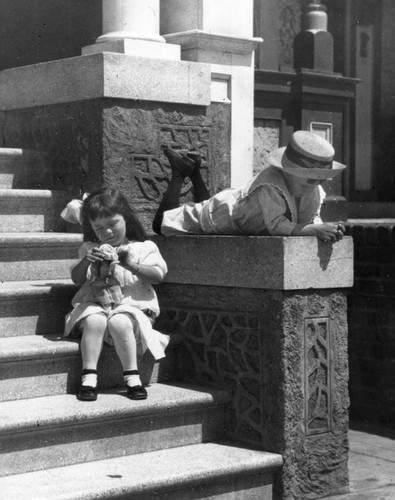 Two children on stairs