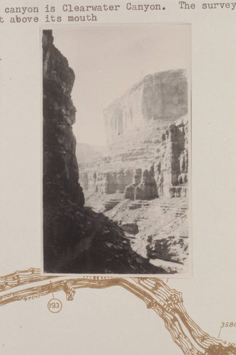 Down side of Clearwater Canyon at section of Sept. 23, 1921. The survey party camped just above its mouth