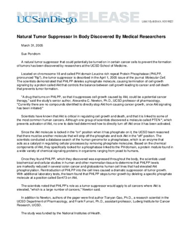 Natural Tumor Suppressor In Body Discovered By Medical Researchers