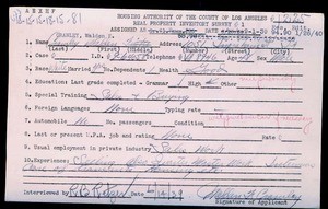 WPA household census employee document for Walden Crawley, Los Angeles