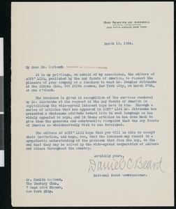Daniel Carter Beard, letter, 1924-03-18, to Hamlin Garland