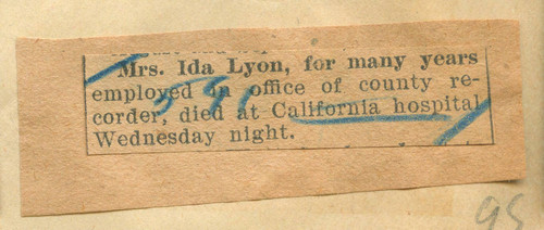 Mrs. Ida Lyon dies