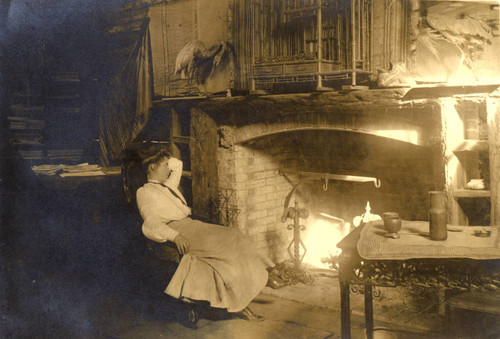 Fireplace in the party room at Camp Ho Ho, Larkspur, circa 1890 [photograph]