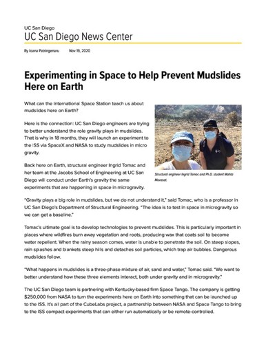 Experimenting in Space to Help Prevent Mudslides Here on Earth