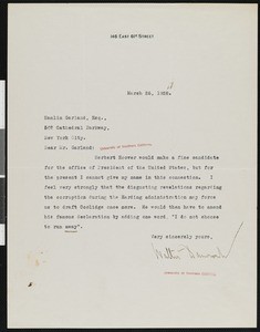 Walter Damrosch, letter, 1928-03-26, to Hamlin Garland
