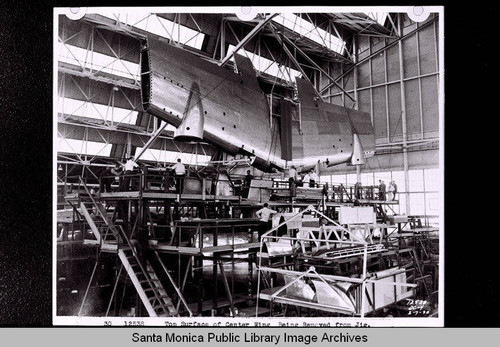 Top surface of center, Douglas DC-4, being removed from the jig, February 7, 1938